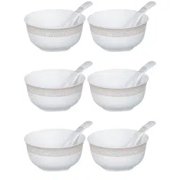 Goodhomes White Porcelain Soup Bowl with Spoon - Set of 6 (280ml) image 3