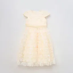 Blue Giraffe Girls Cream Regular Fit Solid Dress-image-14