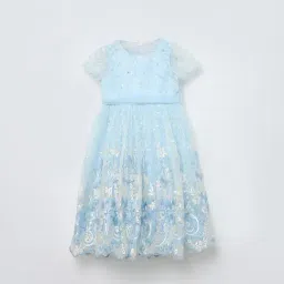 Blue Giraffe Girls Blue Regular Fit Solid Dress-image-90