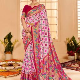 Saree Mall Pink Silk Printed Saree With Unstitched Blouse-picture-1