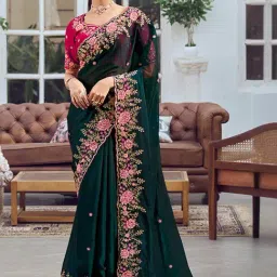 Odette Black Net Embellished Saree with Unstitched Blouse For Women-image-8