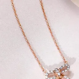 GIVA 14k Rose Gold Lovely Bow Lab Grown Diamond Necklace-image-96