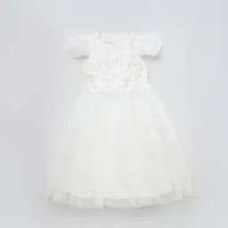 Blue Giraffe Girls White Regular Fit Embroidered Dress-image-56