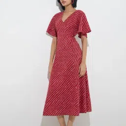 Bombay Paisley by Westside Red Tie-Dye Printed A-Line Cotton Dress-picture-13