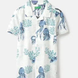 United Colors of Benetton Boys Off White Pure Cotton Printed Shirt-picture-42