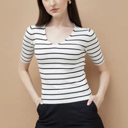 Code By Lifestyle White Regular Fit Striped Top-picture-4