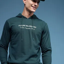 HERE&NOW Pure Cotton Typography Printed Hooded Sweatshirt-picture-30