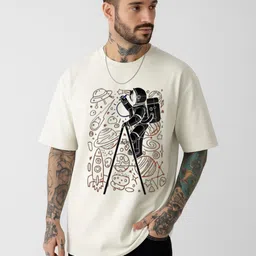 Be Crazy Graphic Round Neck Drop Shoulder Sleeves Printed Cotton Oversized T-shirt-picture-24