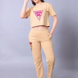 Lazy Lush Printed Round Neck Pure Cotton Crop Top With Joggers-picture-27