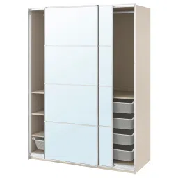 ikea pax / auli Wardrobe with sliding doors, grey-beige/mirror glass, 150x66x201 cm image 1