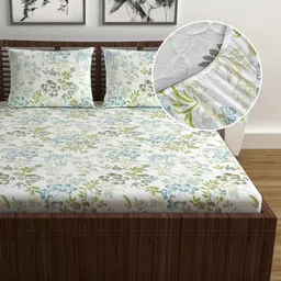 Divine Casa 144 TC 100% Cotton Floral Print Green Super Soft Fitted Bedsheets for Double Bed - 200 x 150 CM-picture-17