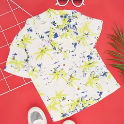 Pantaloons Junior Rayon Half Sleeves Trees Printed Shirt - Bright White-image-0