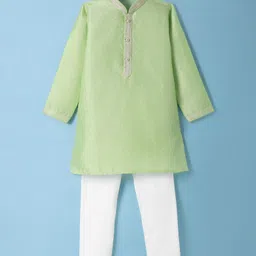 Robo Fry Silk Full Sleeves Kurta Pyjama Set with Textured Detailing- Light Green & White-picture-10