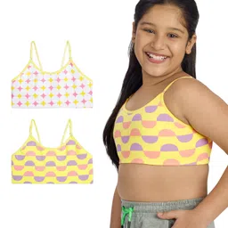 Plan B Cotton Elastane Knit Pack Of 2 Abstract Printed Training Bras - Lemon & White image 1