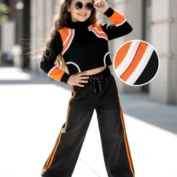 OLLINGTON ST. Cotton Sinker Knit Full Sleeves High Neck Top & Denim Pant with Tape Design - Black-picture-33