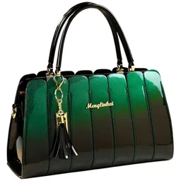 SYGA Elegant Color Contrast Tote Bag Horizontal Square Medium-Soft Handbag with Design for Everyday Use(Dark Green)-picture-13