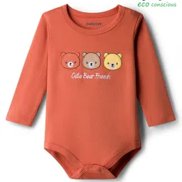 Babyoye 100% Cotton Interlock Knit Full Sleeves Onesie with Bear Print - Brown-image-90