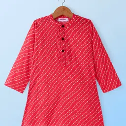 Babyhug Cambric Woven Full Sleeves Bhandhni Printed Kurta Pyjama Set - Red image 2
