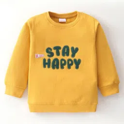 Mark & Mia Terry Knit Full Sleeves Winter Wear Sweatshirt & Lounge Pant Set With Text Patch Detailing - Mustard image 2