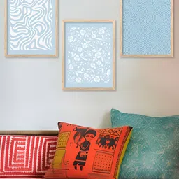 Kotart Brown & Blue 3 Pieces Wooden Floral Painting Wall Arts-picture-31