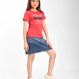 Pine Kids Cotton Knit Half Sleeves Text Printed T-Shirt - Red image 3