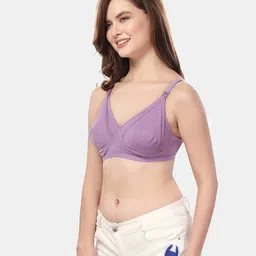 Fabme Cotton Sleeveless Solid Non Padded Maternity Nursing Bra - Lavender Purple image 4