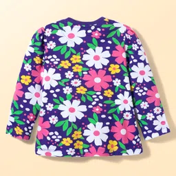 Babyhug Cotton Knit Full Sleeves Co-ords Night Suit with Floral Print - Purple image 3