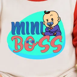 The Peppy Tend 100% Cotton Knit Full Sleeves Mini Boss Text Printed Romper - White & Red image 4