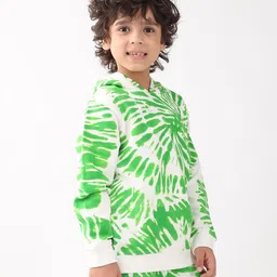 Anthrilo Fleece Knit Full Sleeves Tie Dye Printed Hoodie - Green image 4
