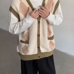 KPOP Men Argyle Printed Sweater Vest image 2