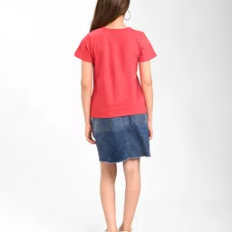 Pine Kids Cotton Knit Half Sleeves Text Printed T-Shirt - Red image 4