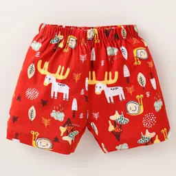 OHMS Single Jersey Knit Half Sleeves Shorts Night Suit with Jungle Theme Print - Red image 4