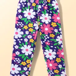 Babyhug Cotton Knit Full Sleeves Co-ords Night Suit with Floral Print - Purple image 4