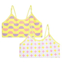 Plan B Cotton Elastane Knit Pack Of 2 Abstract Printed Training Bras - Lemon & White image 5