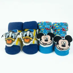 Yellow Bee Disney Cotton Pack of 2 Mickey Mouse & Donald Duck Applique Detailed 3D Socks - Blue image 4