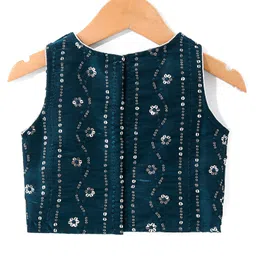 Babyhug Sleeveless Floral Sequins & Embroidery Lehenga Choli with Dupatta Set -   Teal Blue image 5