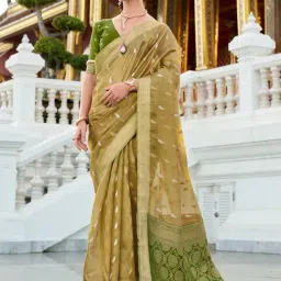 Satrani Green Tissue Silk Woven Saree With Unstitched Blouse-image-38