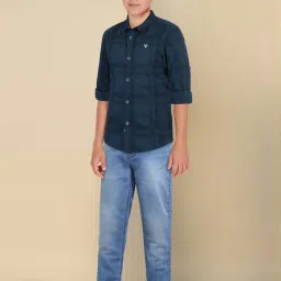 Allen Solly Junior Navy Cotton Chequered Full Sleeves Shirt image 5