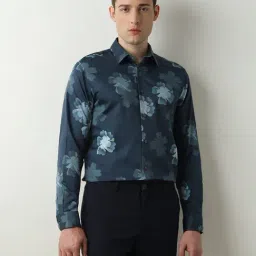 SELECTED HOMME Blue Slim Fit Printed Cotton Shirt-image-80