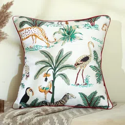 DECOWAT White & Green Printed Cotton 5 Pieces Square Shape Cushion Covers - 16 x 16 In-picture-10