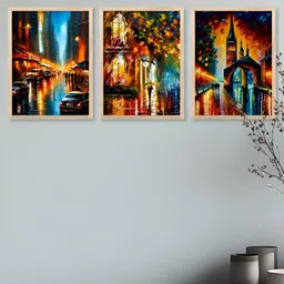 Kotart Brown & Orange 3 Pieces Modern Wooden Wall Arts-image-91