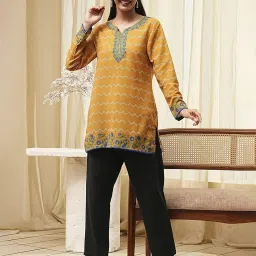 Biba Mustard Polyester Printed Kurta image 5