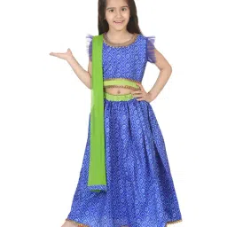BownBee Kids Blue Printed Lehenga Choli With Dupatta-image-11