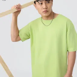 The Souled Store Green Cotton Solid Relaxed Fit T-Shirt-image-20