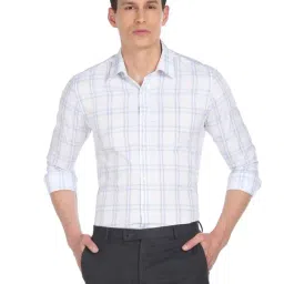 Arrow White And Light Blue Cotton Slim Fit Checks Shirt-picture-39