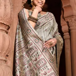 Elora Dusty Grey Silk Woven Saree With Unstitched Blouse image 5