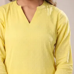 Janasya Yellow Cotton Regular Fit Kurta Set image 5