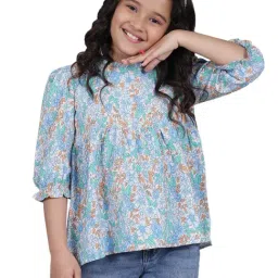 Cantabil Girls Blue Regular Fit Printed Top-picture-21