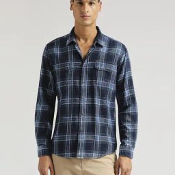 Pepe Jeans Indigo Blue Cotton Regular Fit Checks Shirt-picture-46