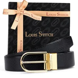 Louis Stitch Black Textured Leather Reversible Belt for Men image 5